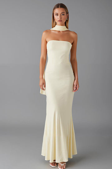 Daffodil Sirène Robe de soirée sans bretelles en mousseline de soie
